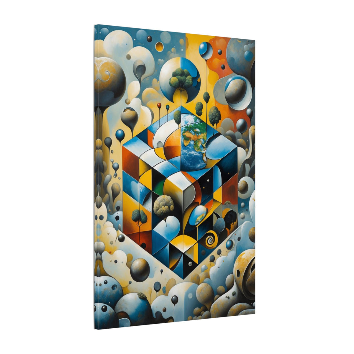 World Within Worlds – Surreal Geometric Earth Canvas Print