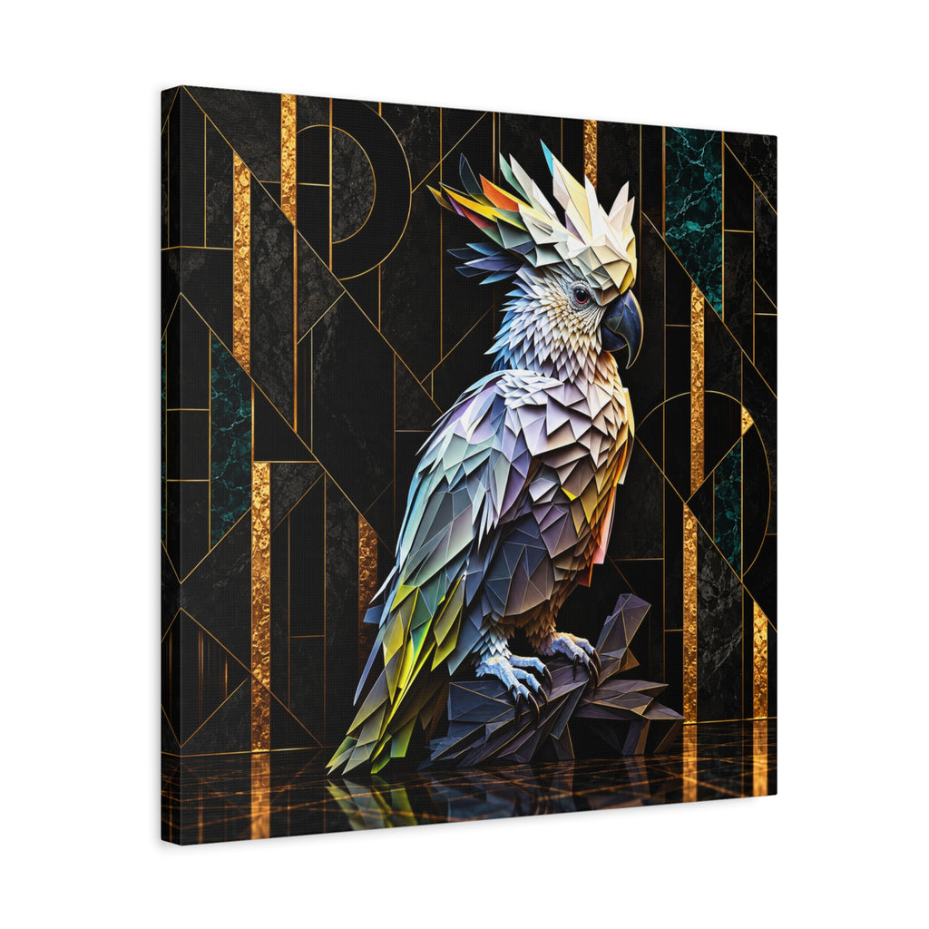 Geometric Cockatoo Canvas Wall Art – Colorful Parrot Matte Stretched Print