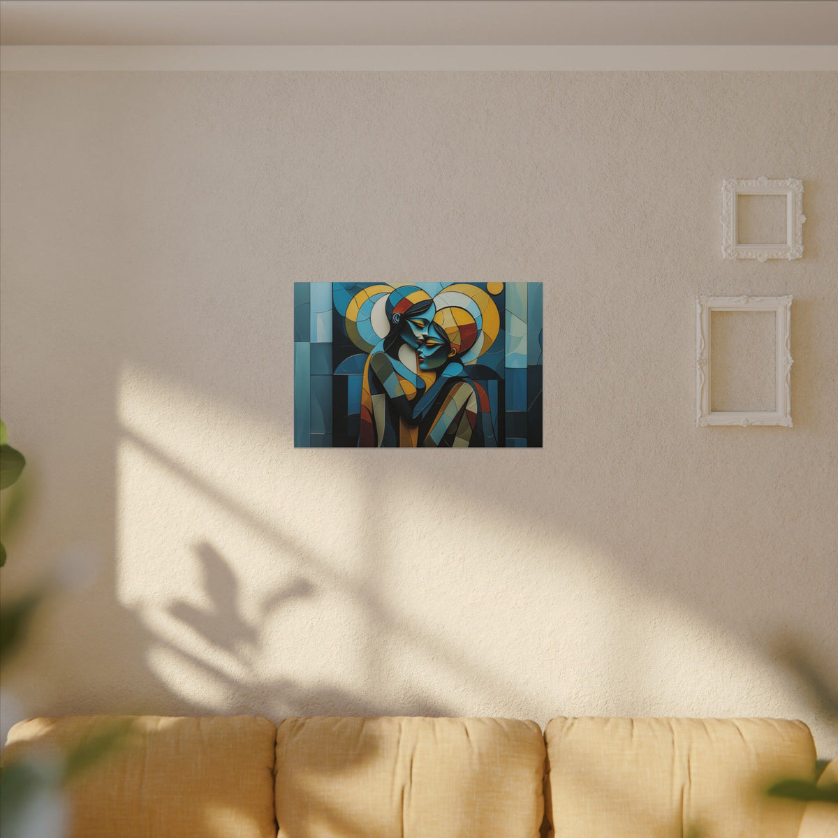 Where We Meet – Geometric Couple Embrace Canvas Print