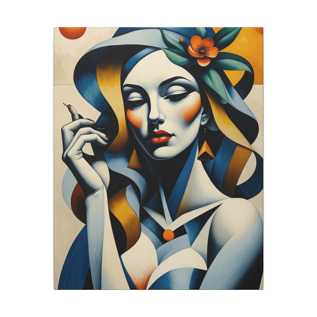 Blue Reverie – Geometric Female Portrait Canvas Print