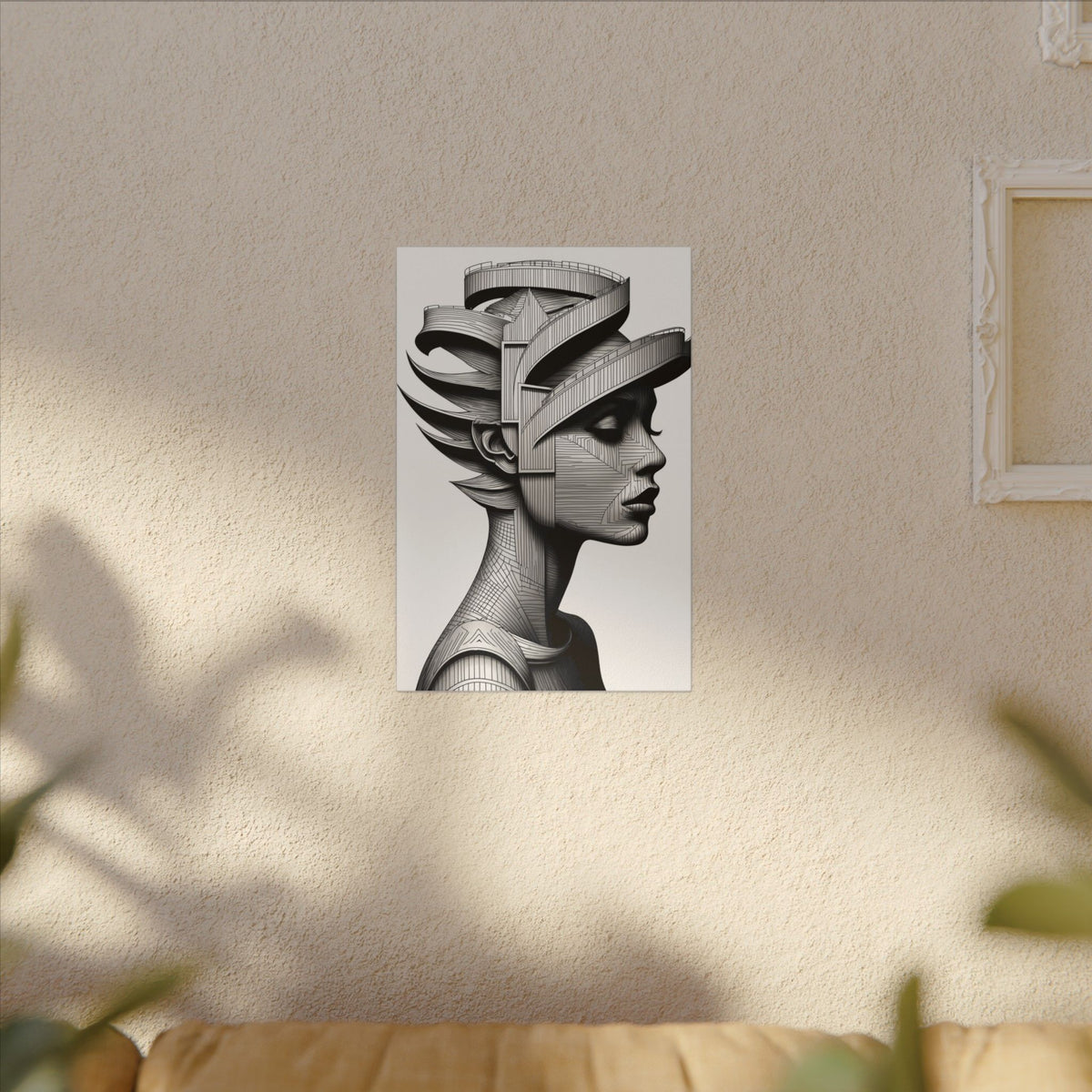 Architecture of Thought – Monochrome Futurist Portrait Canvas Print