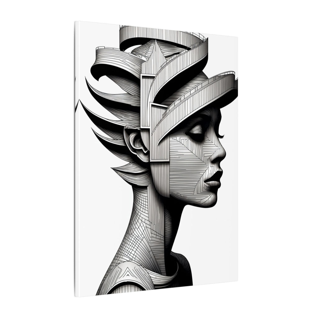 Architecture of Thought – Monochrome Futurist Portrait Canvas Print