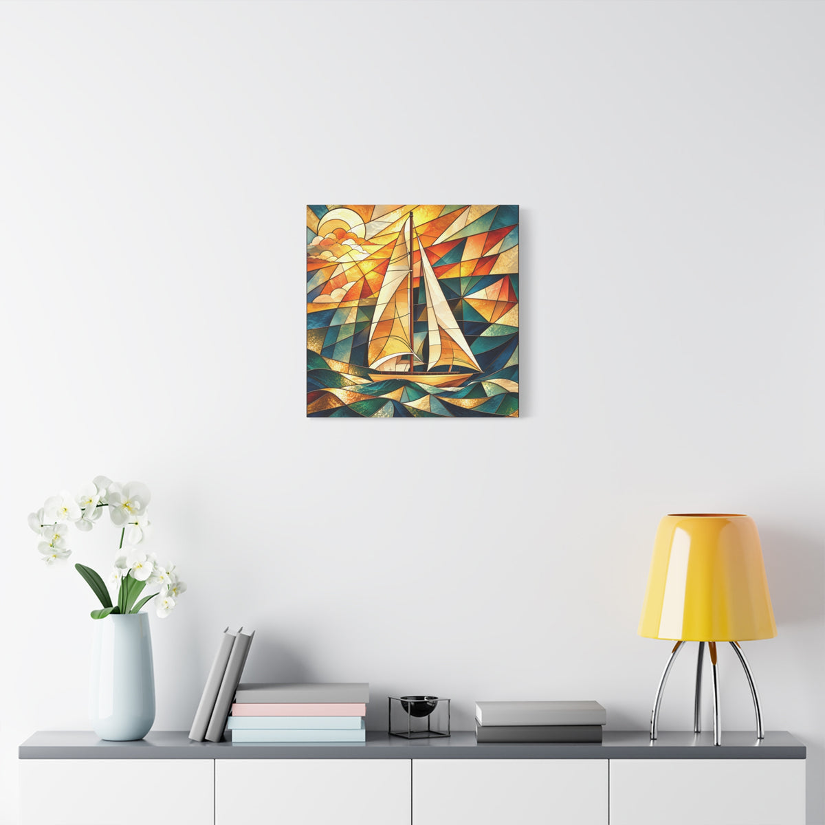Golden Passage — Stained Glass Sailboat Fine Art Print