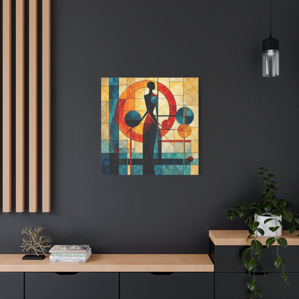Radiant Orbit — Modern Stained Glass Woman Canvas