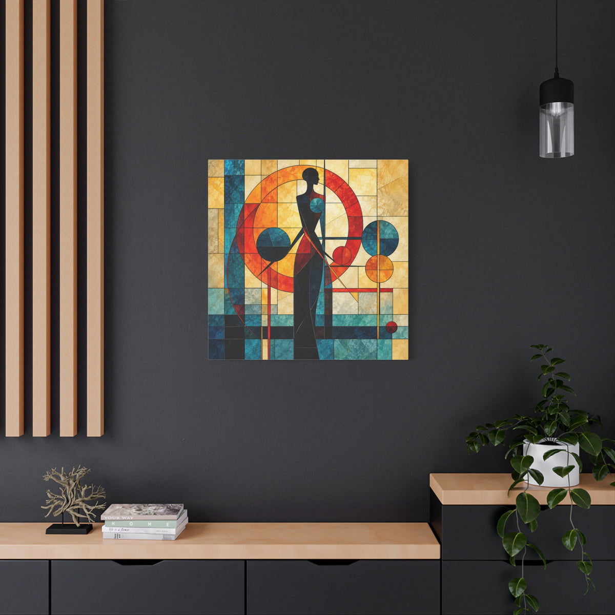Radiant Orbit — Modern Stained Glass Woman Canvas