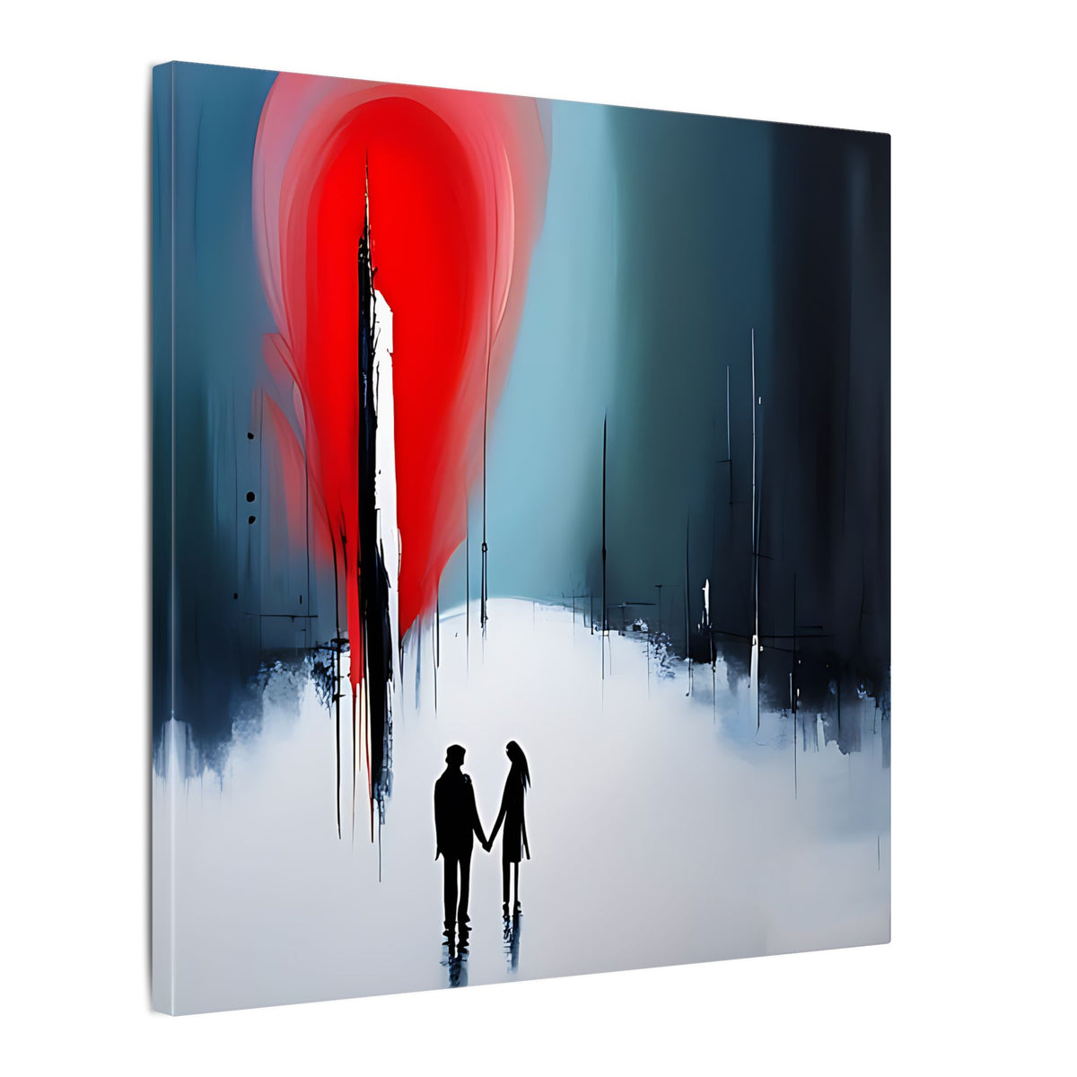 Under the Red Sky – Abstract Couple Silhouette Canvas Print