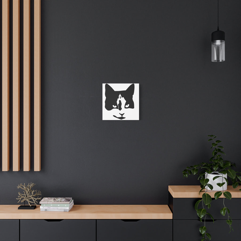 Black Mask – Minimal Black and White Abstract Cat Face Canvas Print