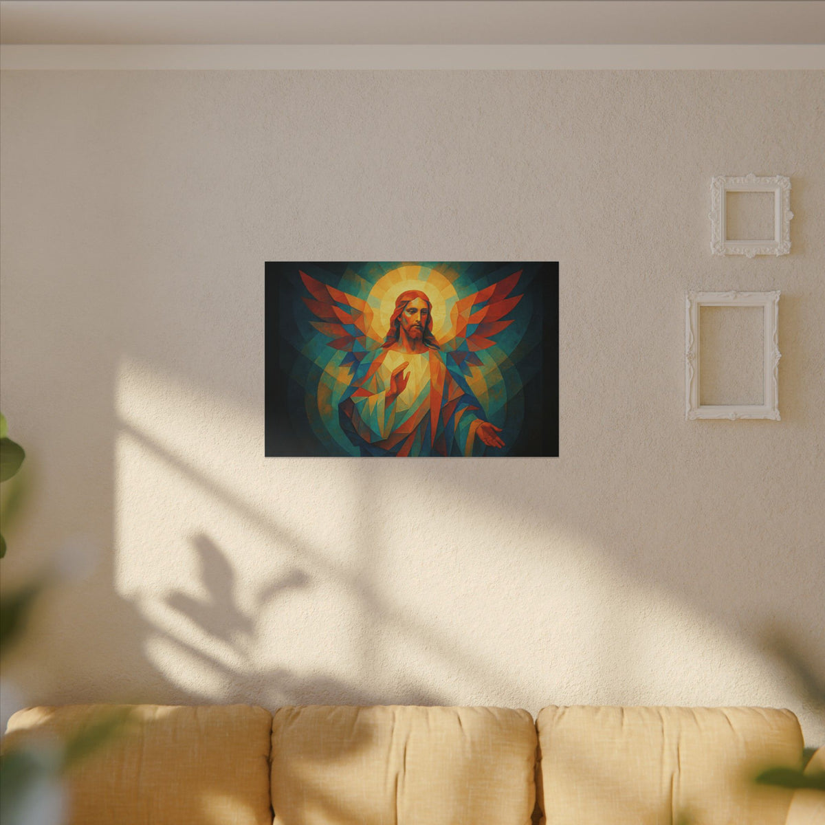 Radiant Mercy – Geometric Jesus Portrait Canvas Print
