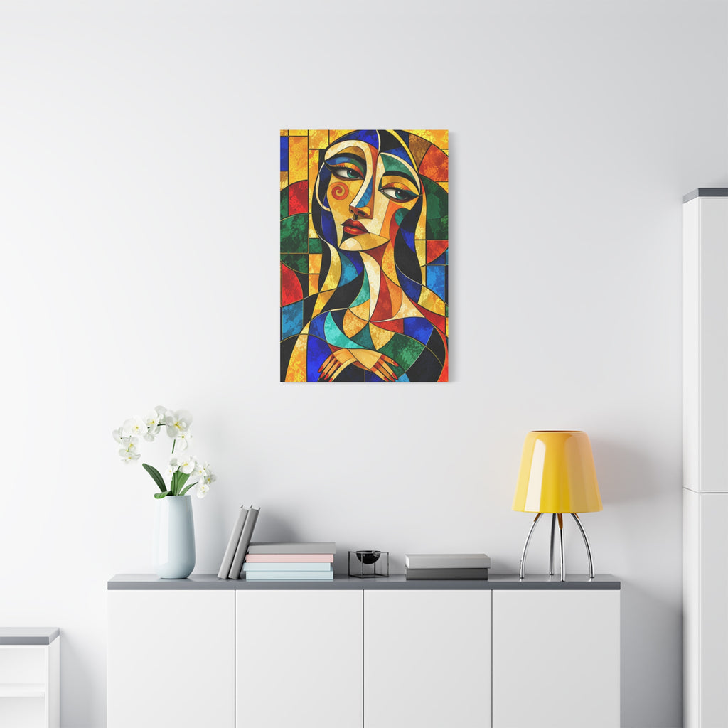 The Geometry of Her — Cubist Stained Glass Portrait Fine Art Print
