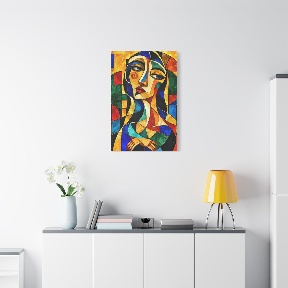 The Geometry of Her — Cubist Stained Glass Portrait Fine Art Print