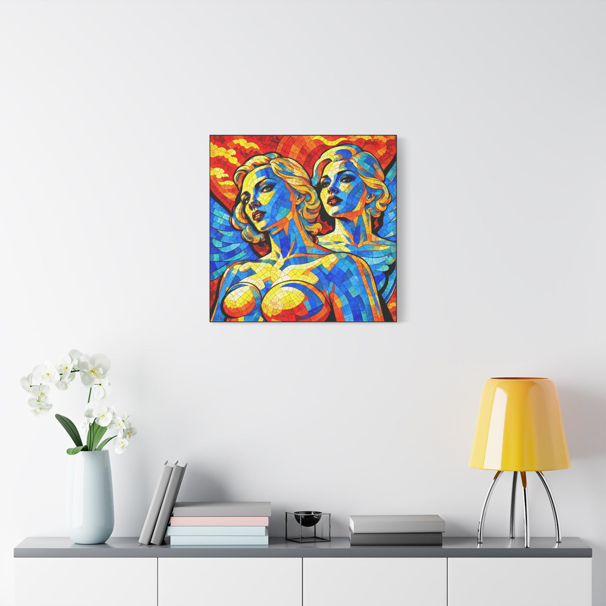 Electric Muses - Vibrant Cubist Stained Glass  Matte Canvas
