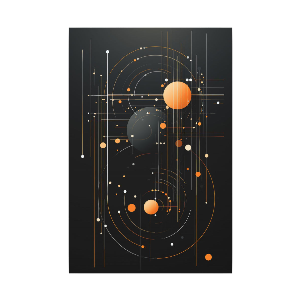 Orbit After Dark – Black Orange Geometric Abstract Canvas Print