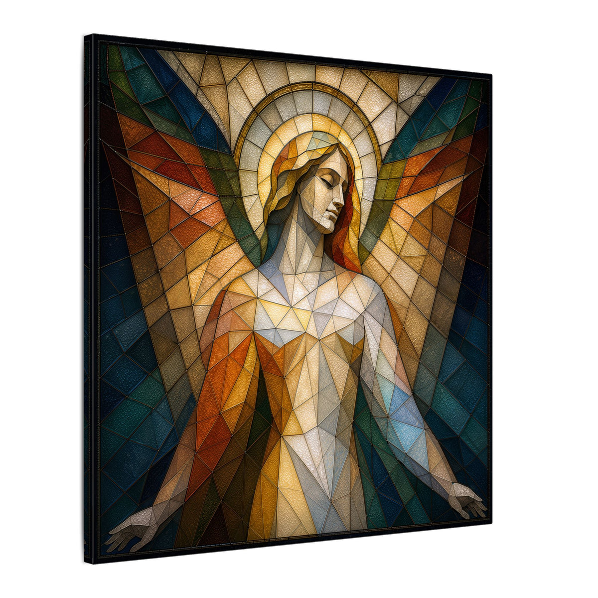 Grace in Light – Geometric Stained Glass Angel Canvas Print
