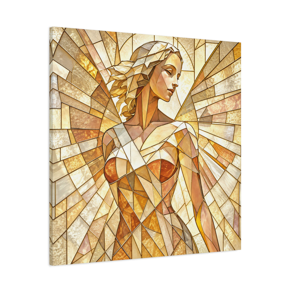 The Light She Carries | Golden Stained Glass Angel Art