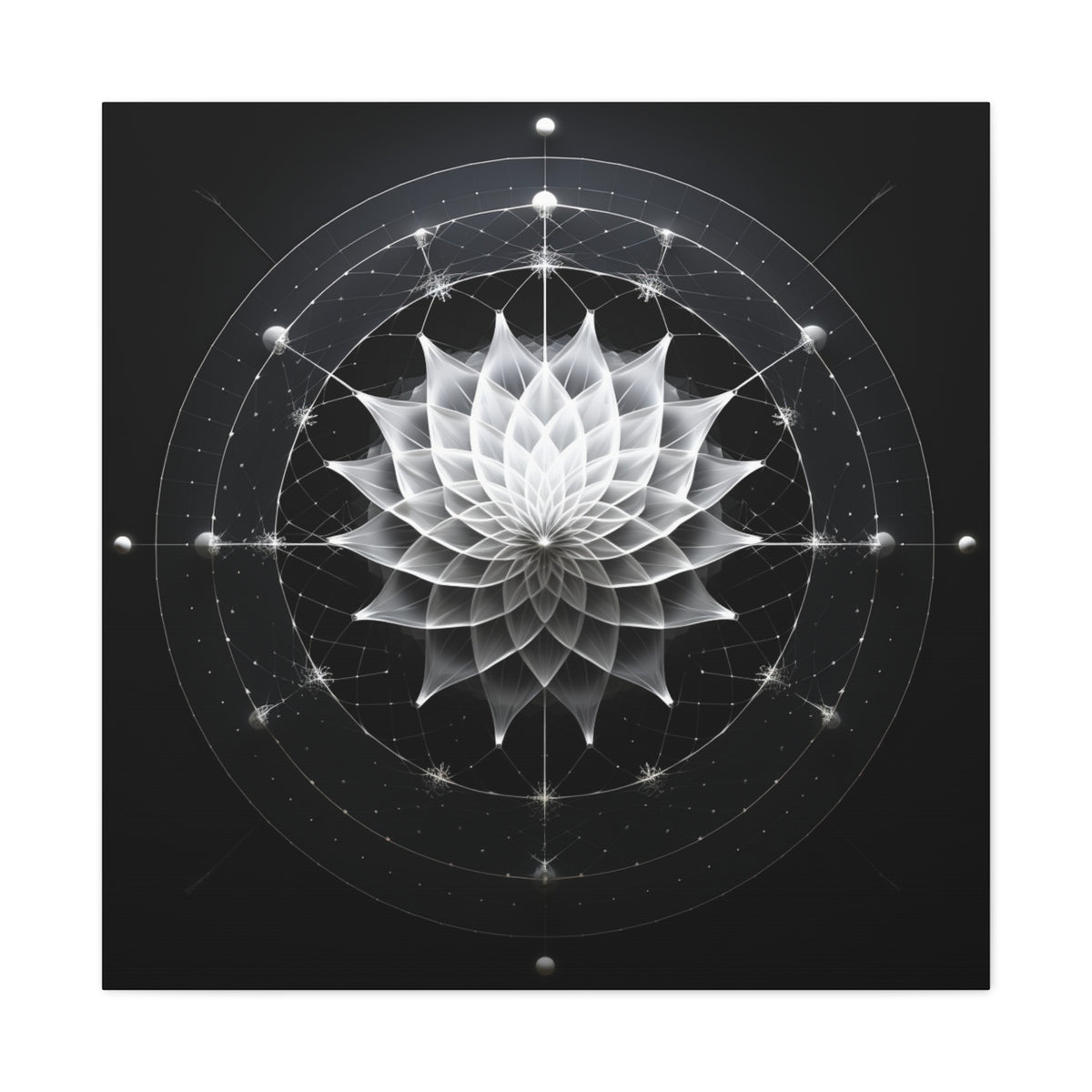 Orbit of Stillness — Monochrome Sacred Geometry Lotus Wall Art
