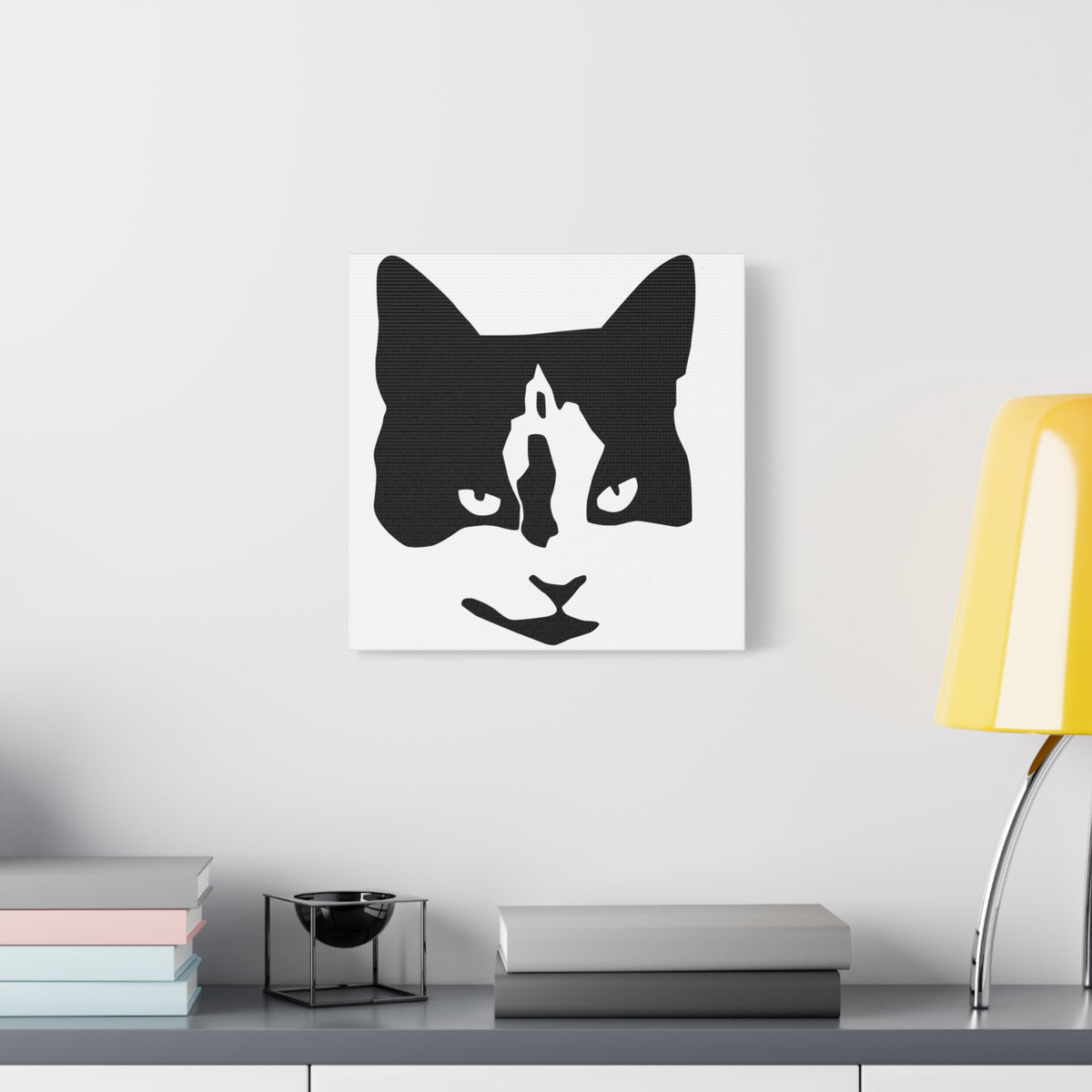 Black Mask – Minimal Black and White Abstract Cat Face Canvas Print