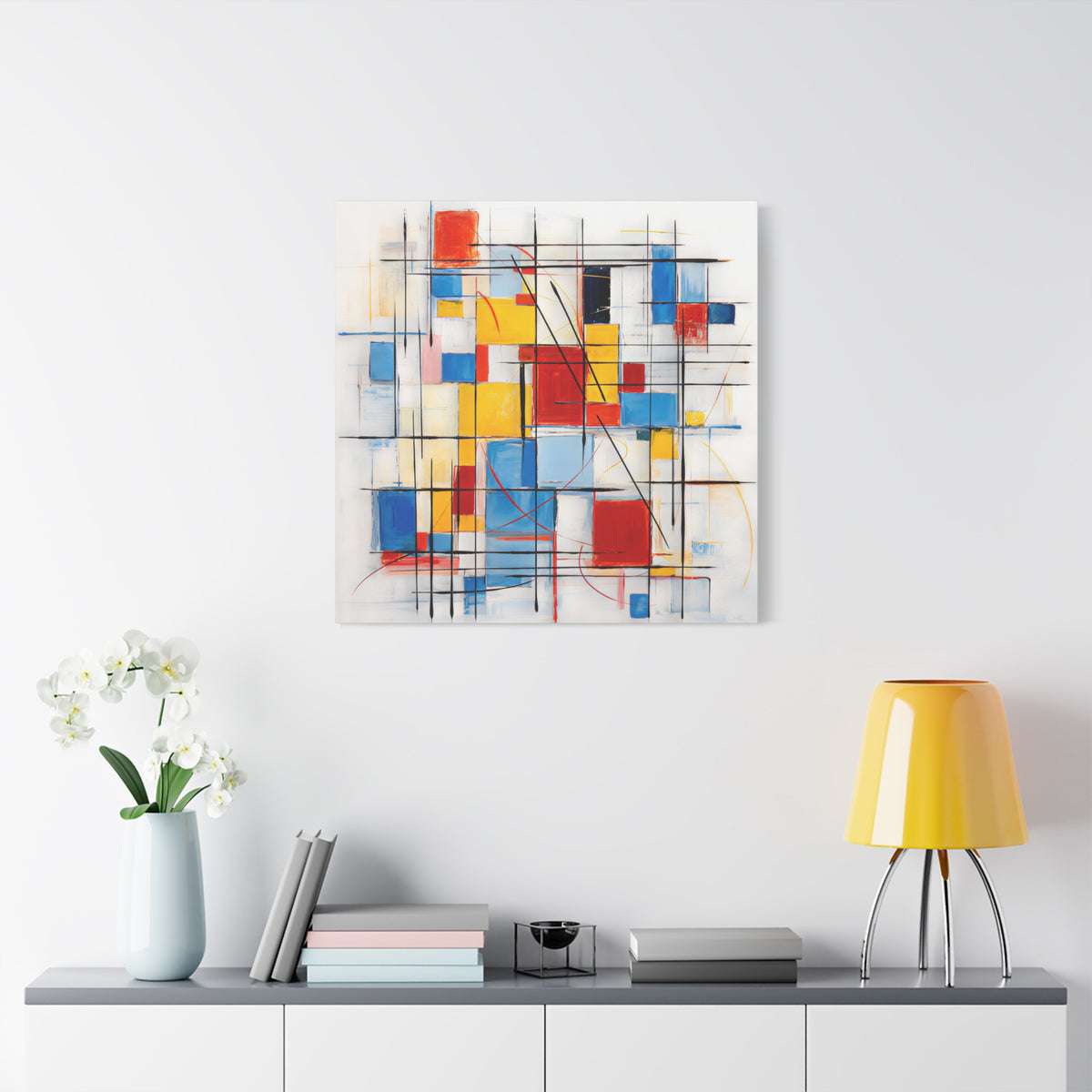 Controlled Chaos — Modern Geometric Abstract in Red, Blue, Yellow & Black