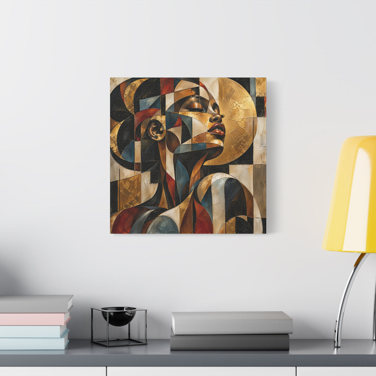 Gilded Perspective — Modern Cubist Woman Portrait Wall Art