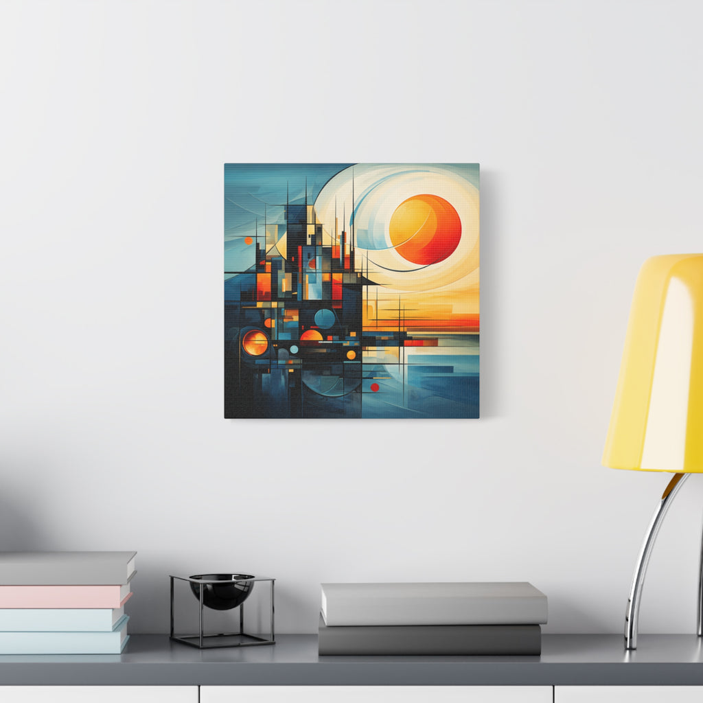 Sun Beyond Structure – Geometric Abstract Sunrise Canvas Print