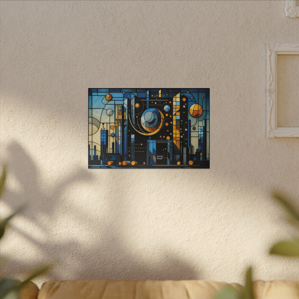 Celestial City – Futurist Stained Glass Geometric Cityscape Canvas Print