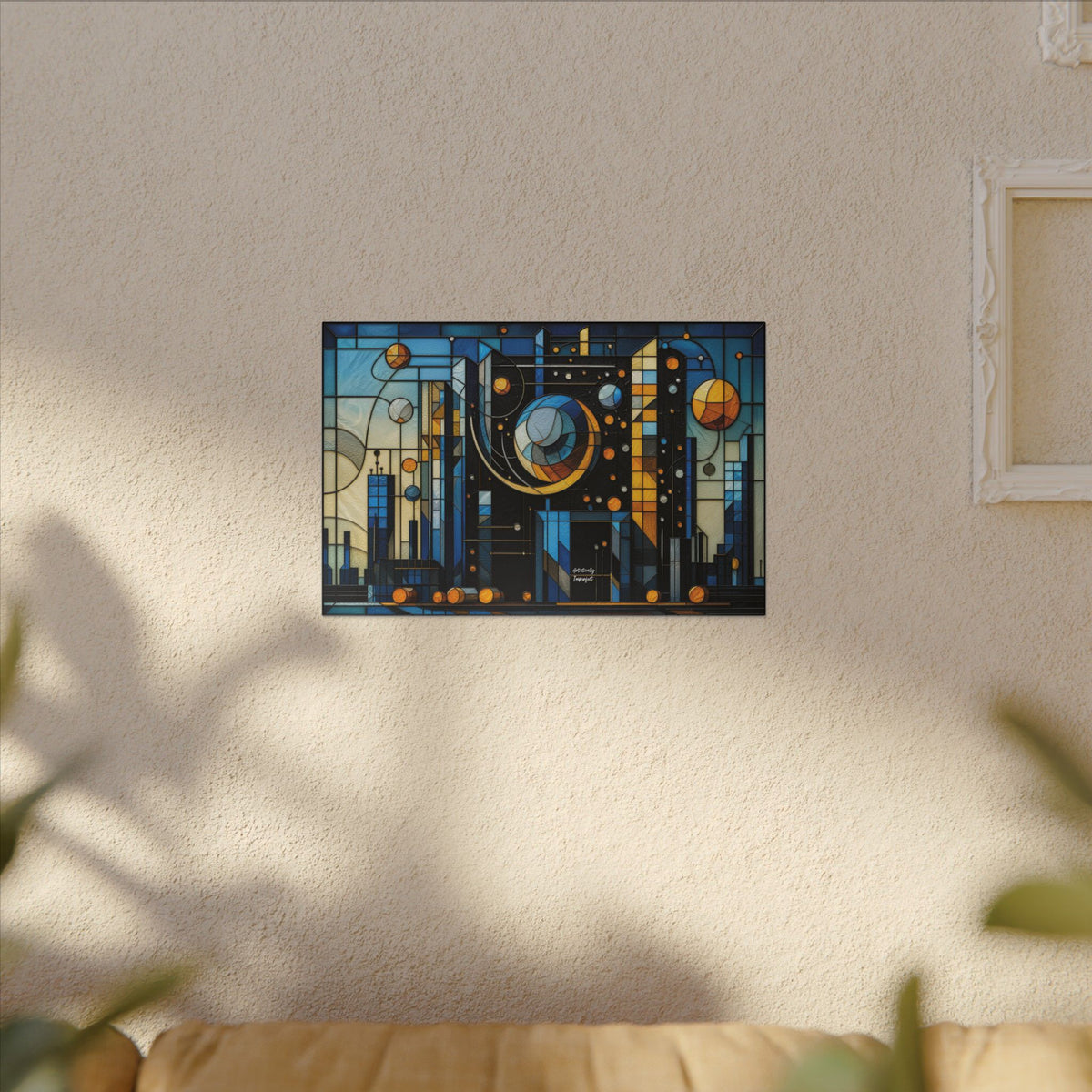 Celestial City – Futurist Stained Glass Geometric Cityscape Canvas Print