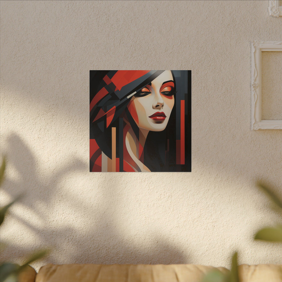 Red Interval – Modern Geometric Female Portrait Canvas Print