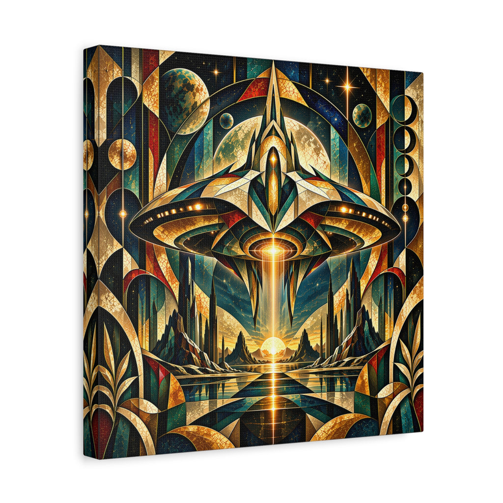 Arrival at the Golden Horizon — Futuristic Celestial Landscape Wall Art