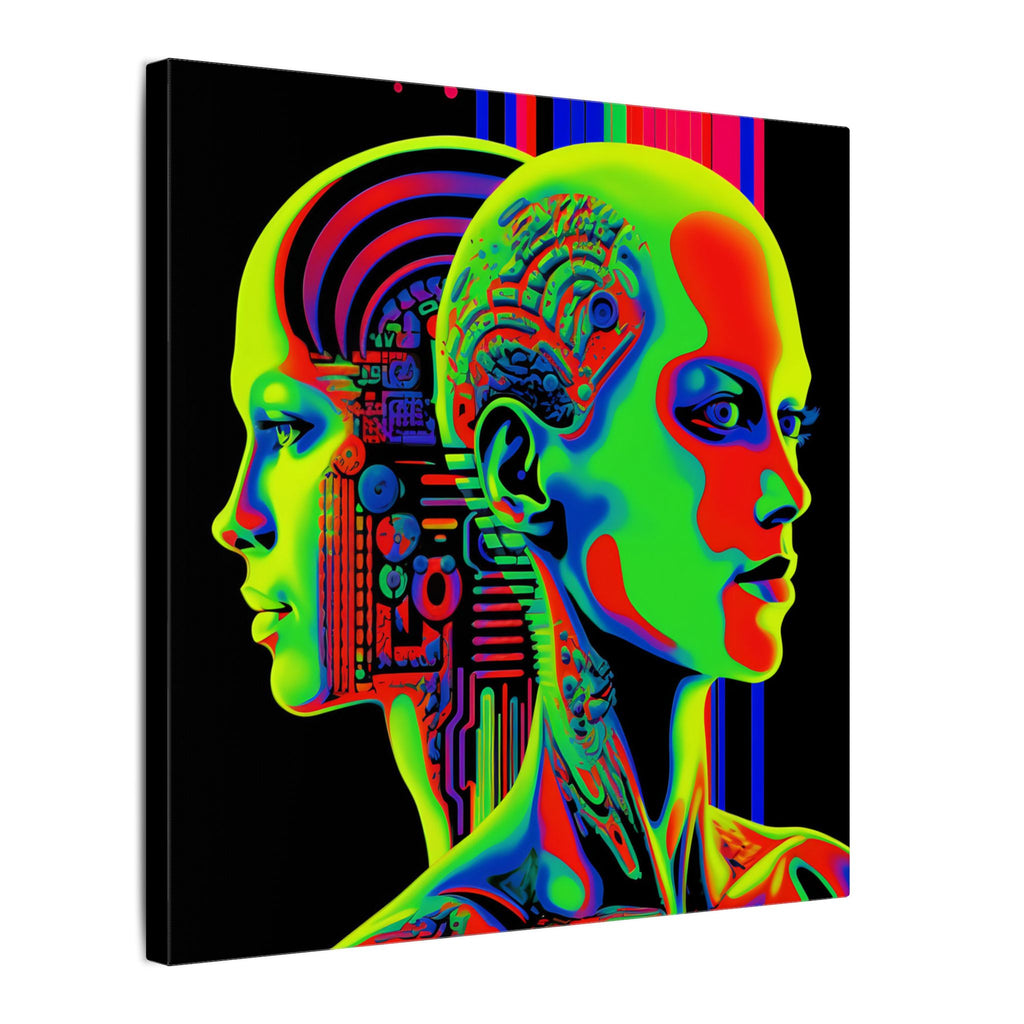 Neon Consciousness – Cybernetic Abstract Portrait Canvas Print