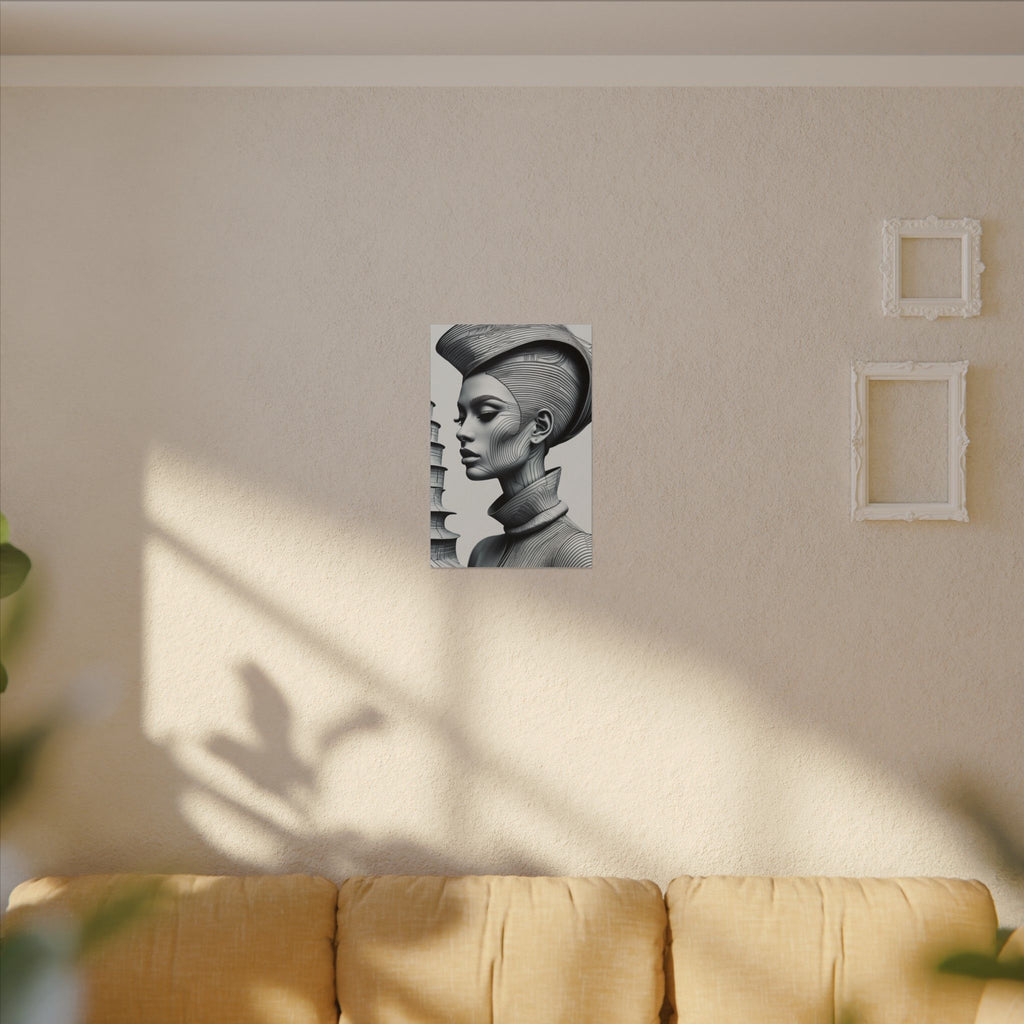 Contour of Silence – Monochrome Futurist Portrait Canvas Print