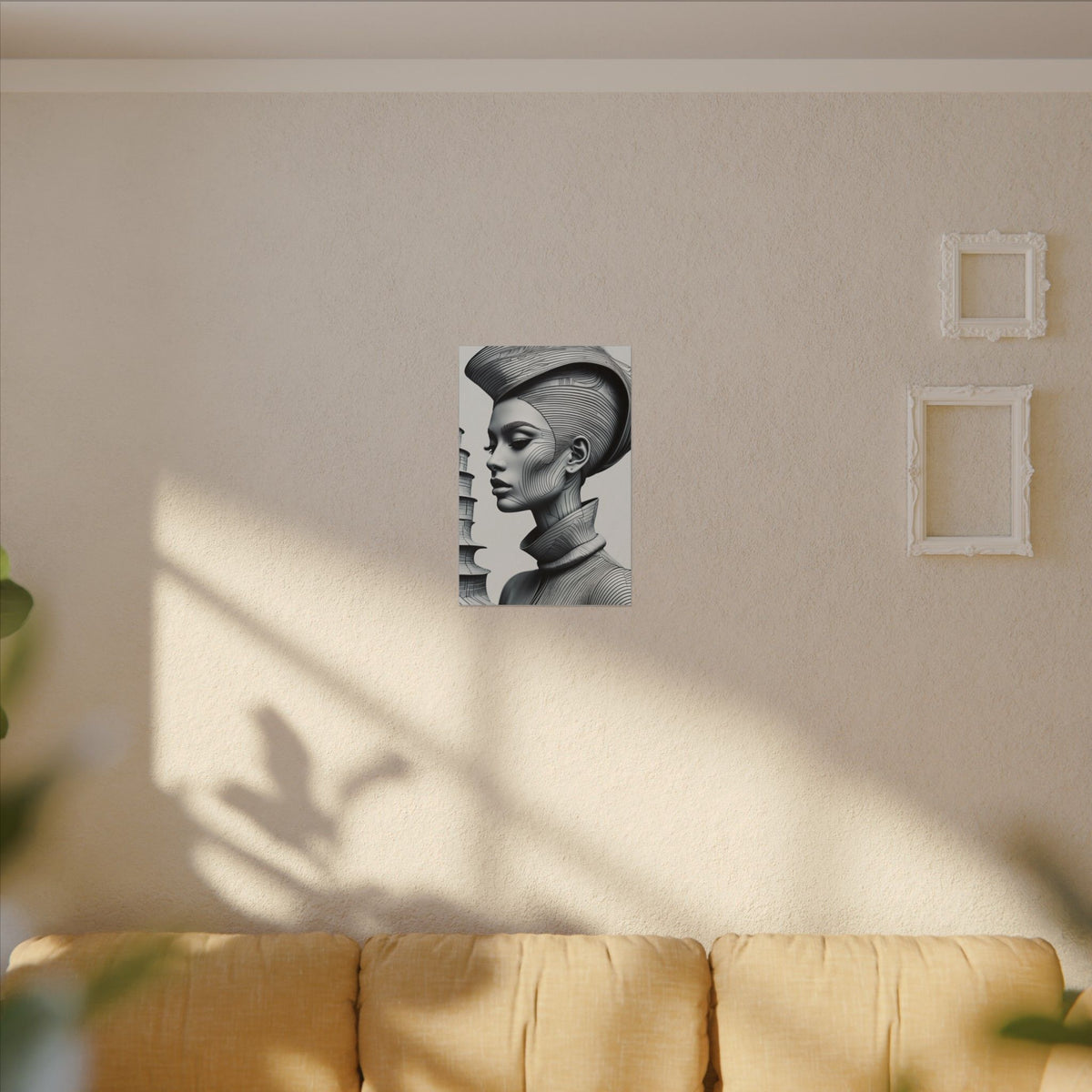 Contour of Silence – Monochrome Futurist Portrait Canvas Print