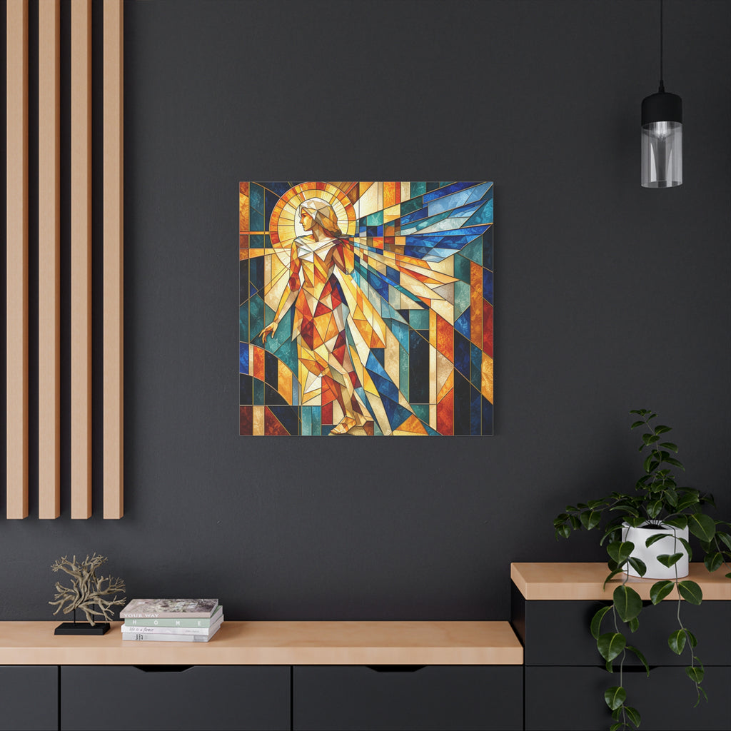 Messenger of Light — Geometric Stained Glass Angel Fine Art Print