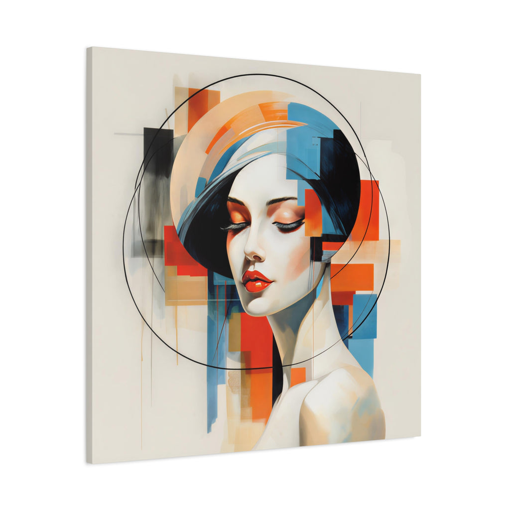 Perfectly Composed — Abstract Geometric Woman Portrait in Orange, Blue & Ivory