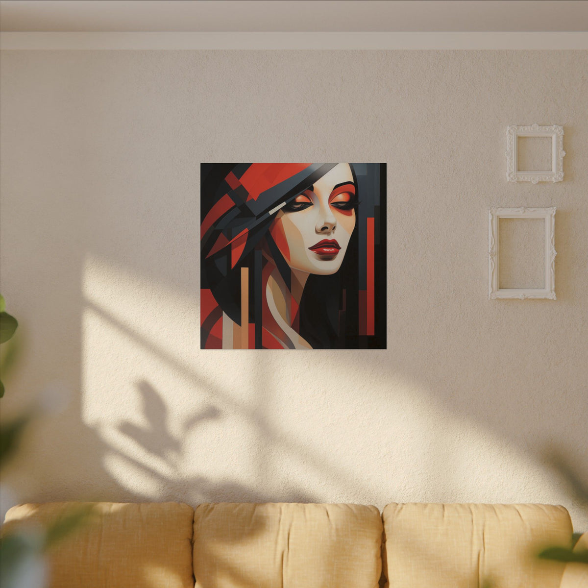 Red Interval – Modern Geometric Female Portrait Canvas Print