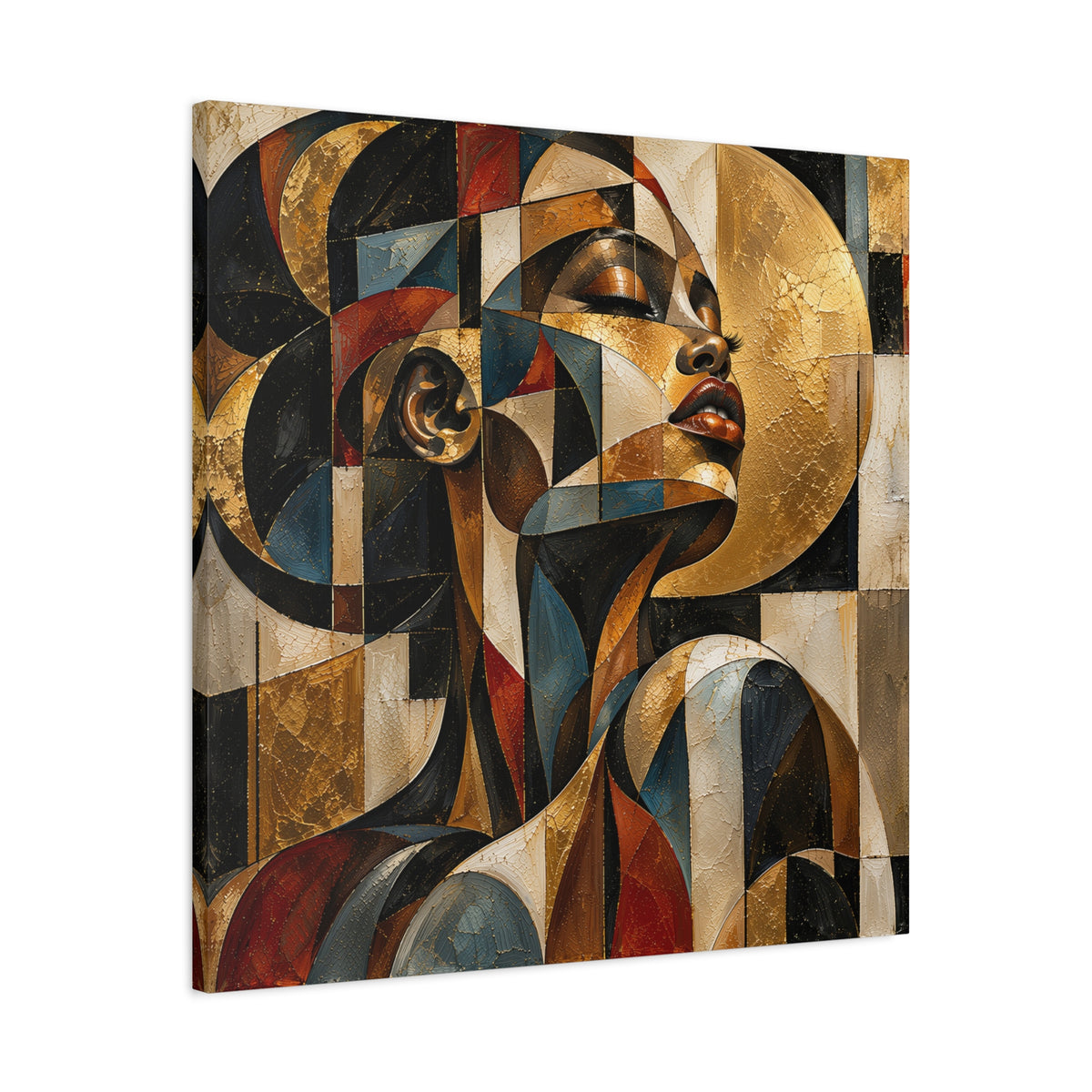 Gilded Perspective — Modern Cubist Woman Portrait Wall Art