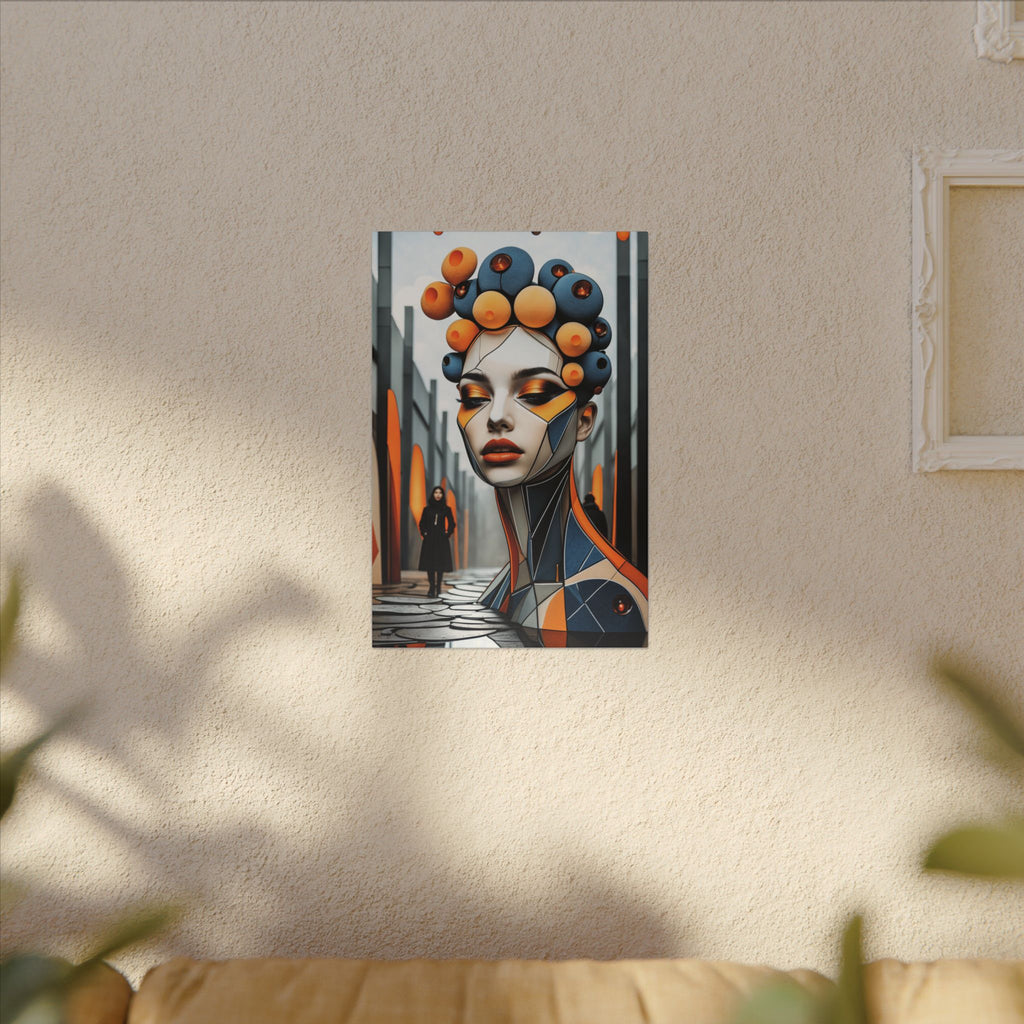 Orbital Crown – Futurist Geometric Female Portrait Canvas Print