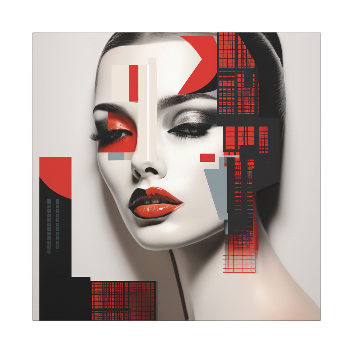 Red Syntax – Geometric Fashion Portrait Canvas Print