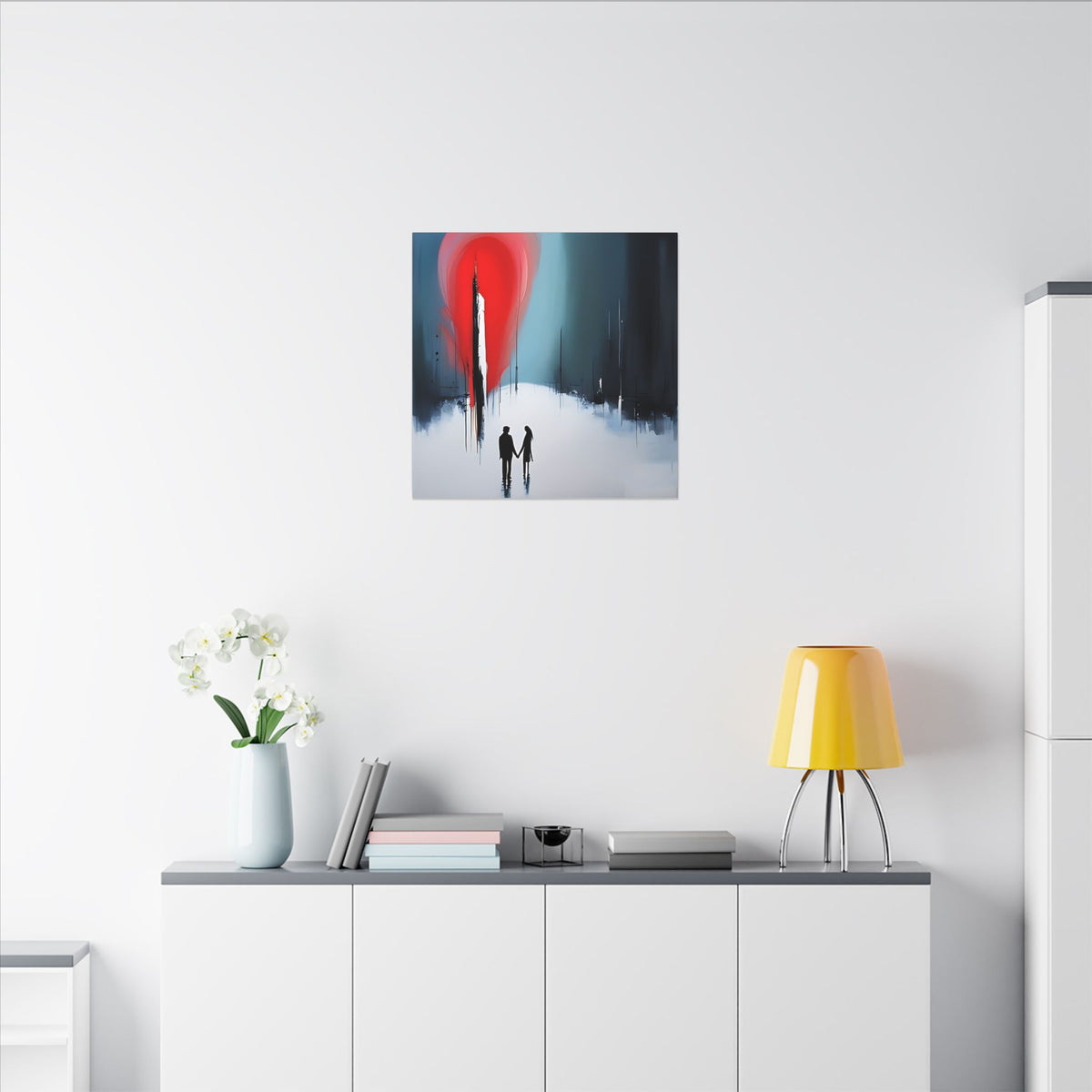 Under the Red Sky – Abstract Couple Silhouette Canvas Print