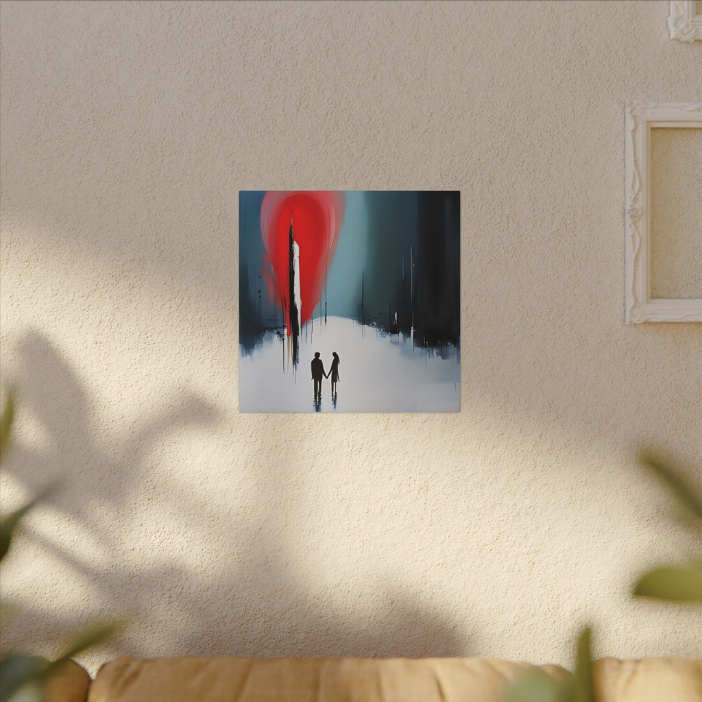 Under the Red Sky – Abstract Couple Silhouette Canvas Print