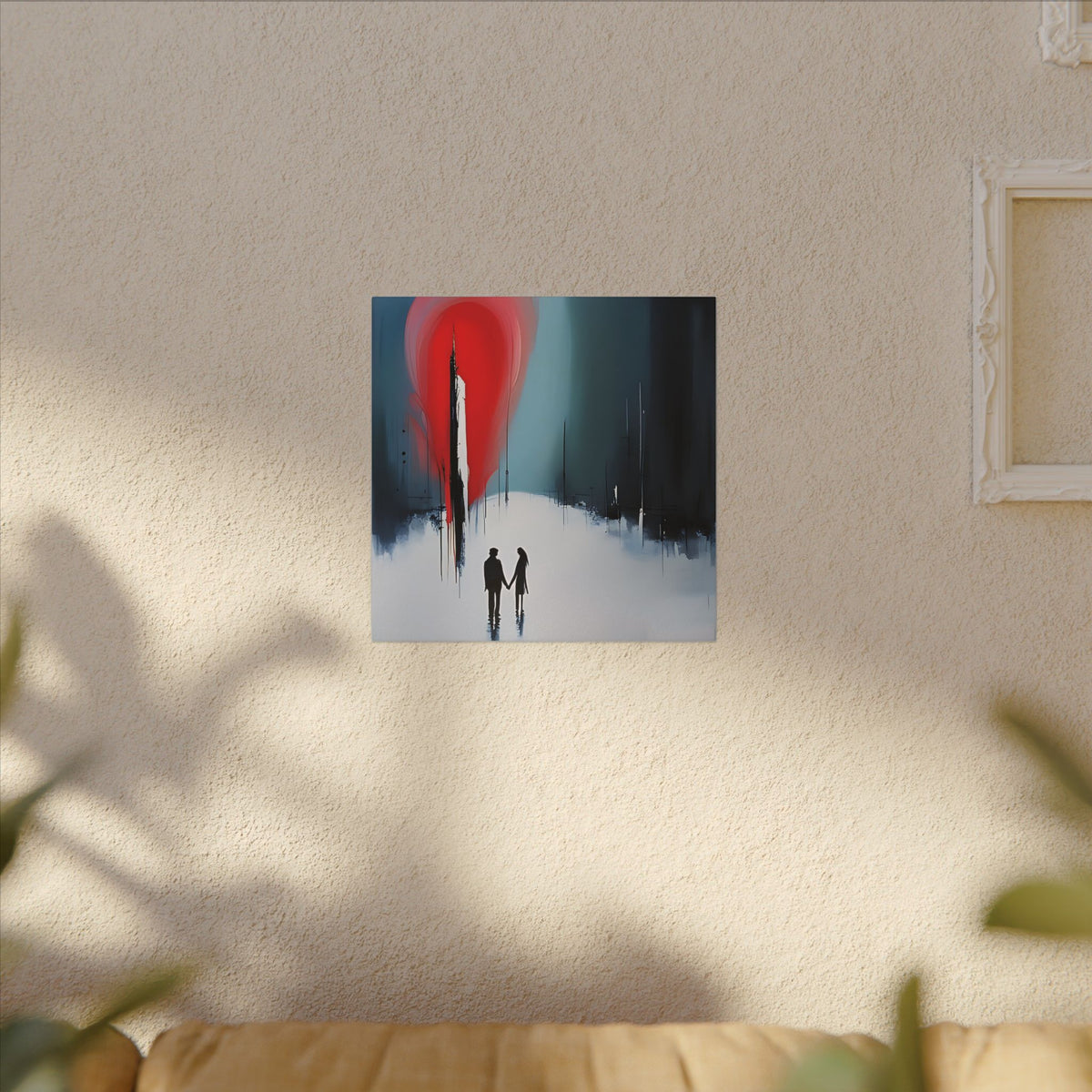 Under the Red Sky – Abstract Couple Silhouette Canvas Print
