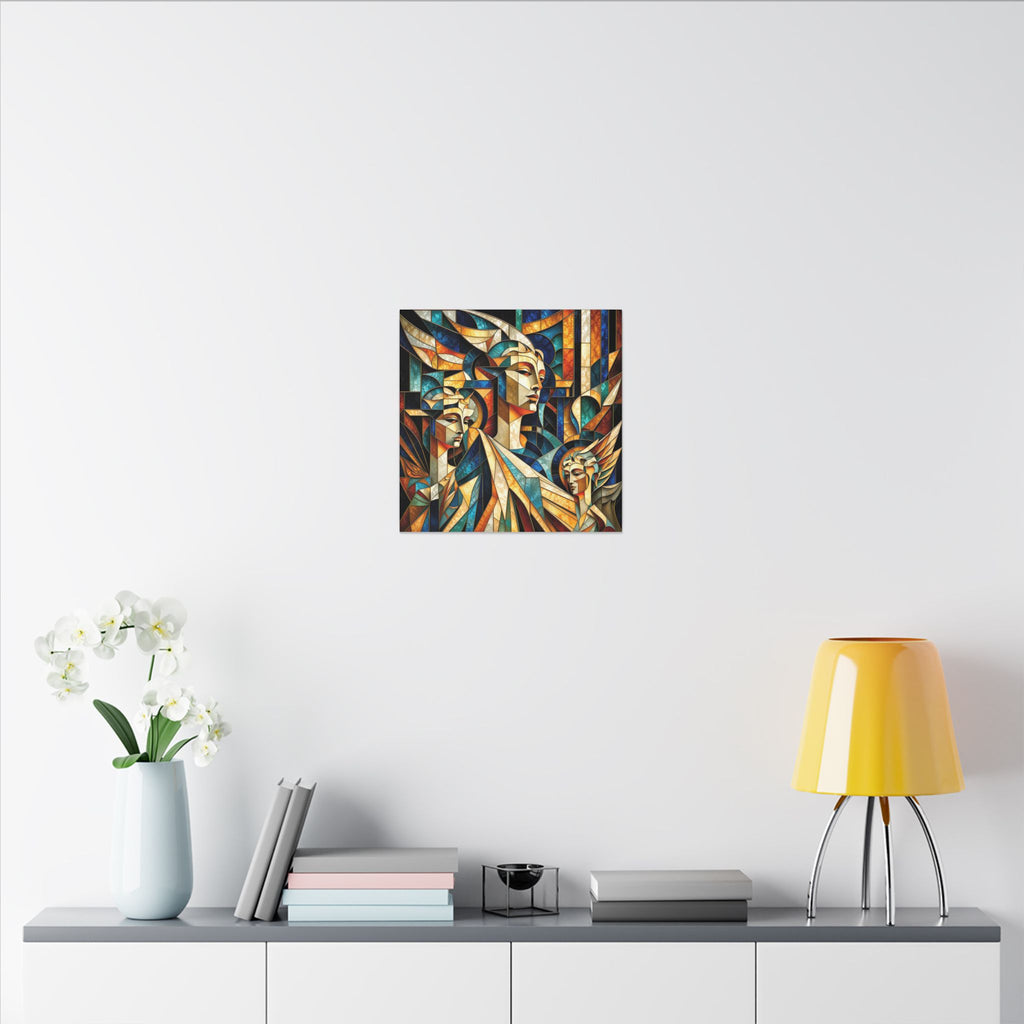 Echoes of Athena – Cubist Classical Goddess Stain Glass Canvas Print