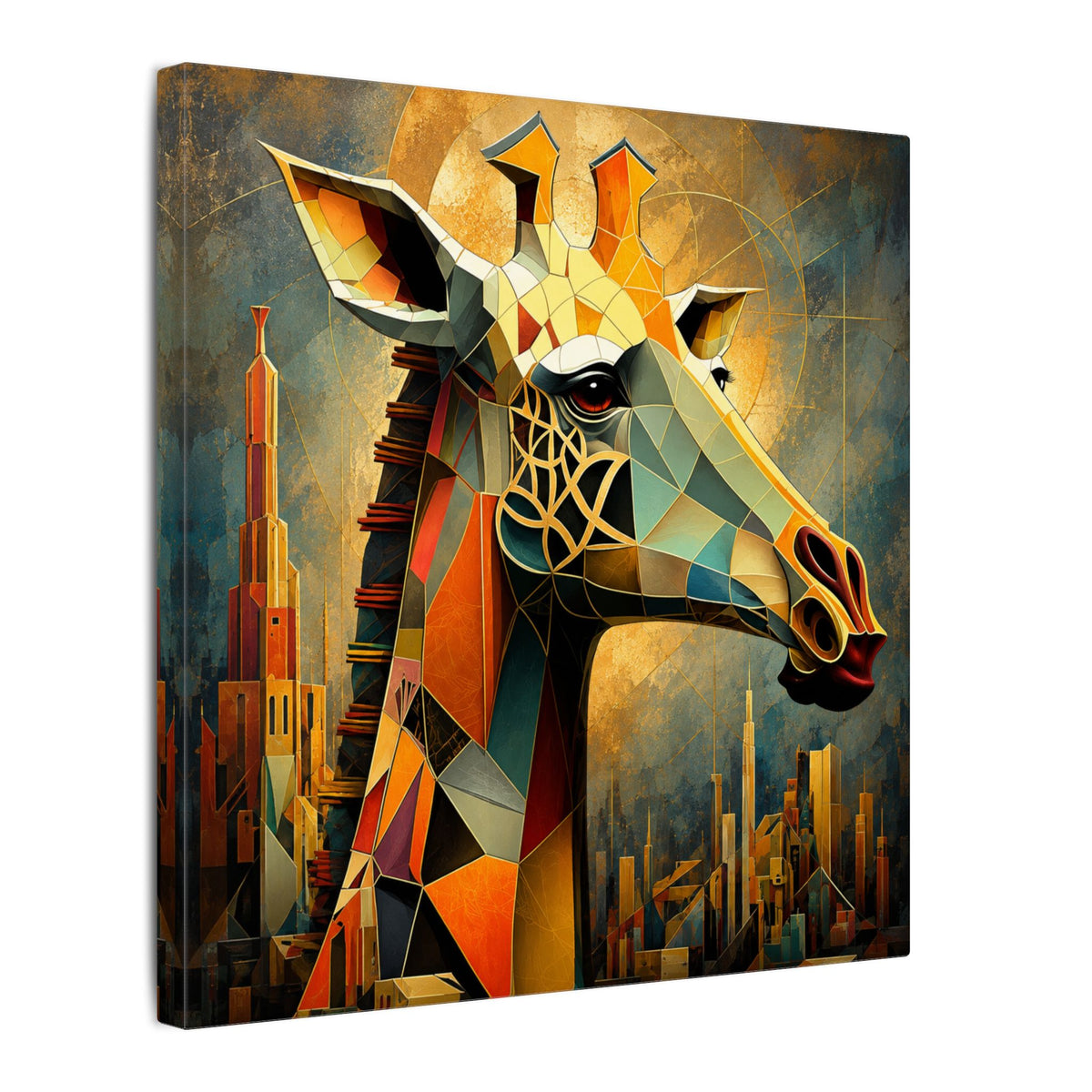 The Gilded Watcher — Cubist Giraffe Art Print
