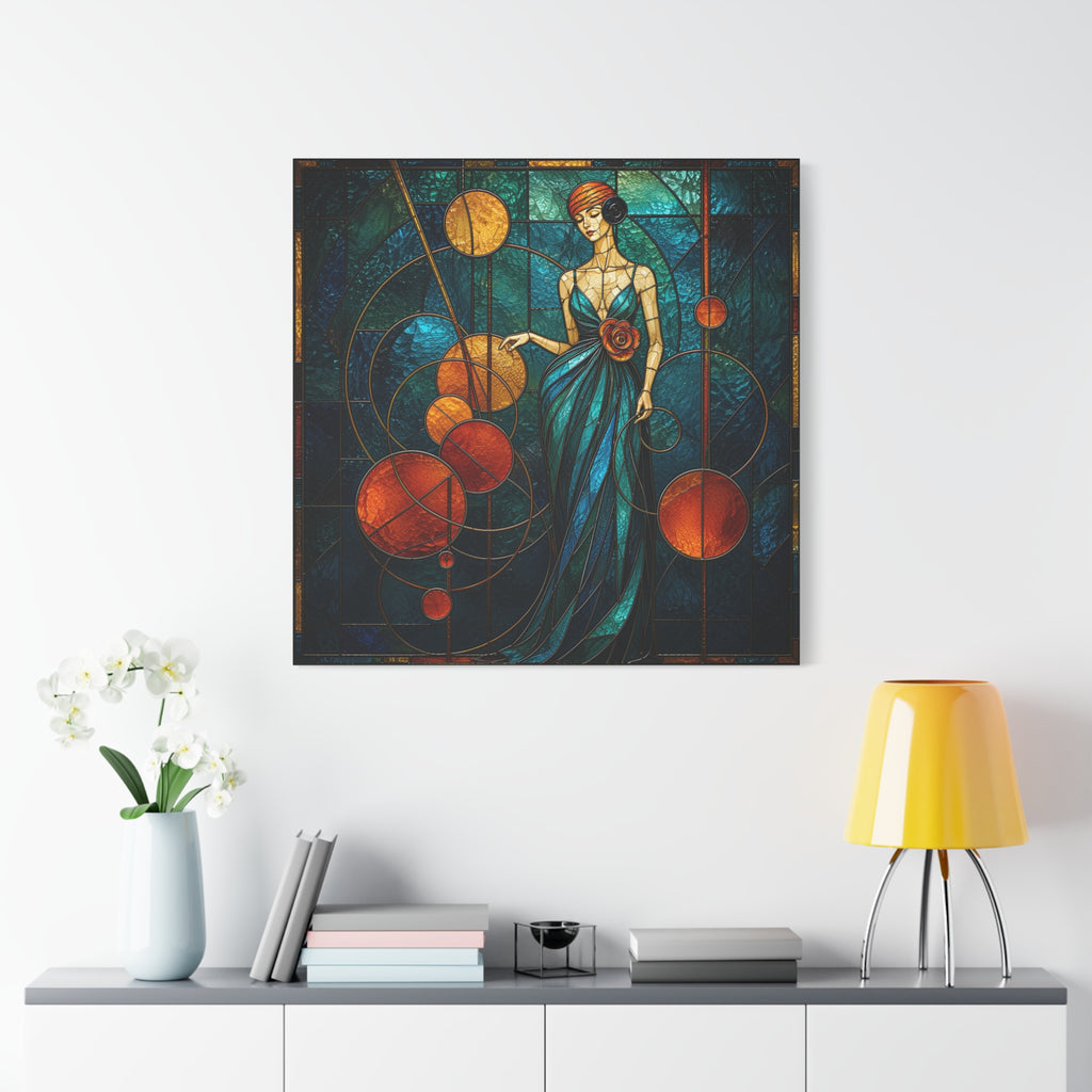 Orbit of Elegance — Art Deco Stained Glass Woman Wall Art