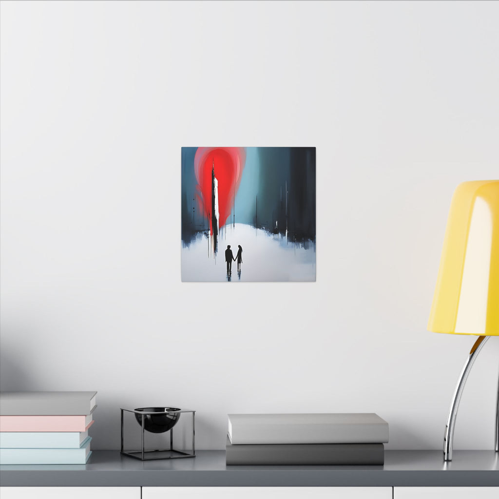 Under the Red Sky – Abstract Couple Silhouette Canvas Print