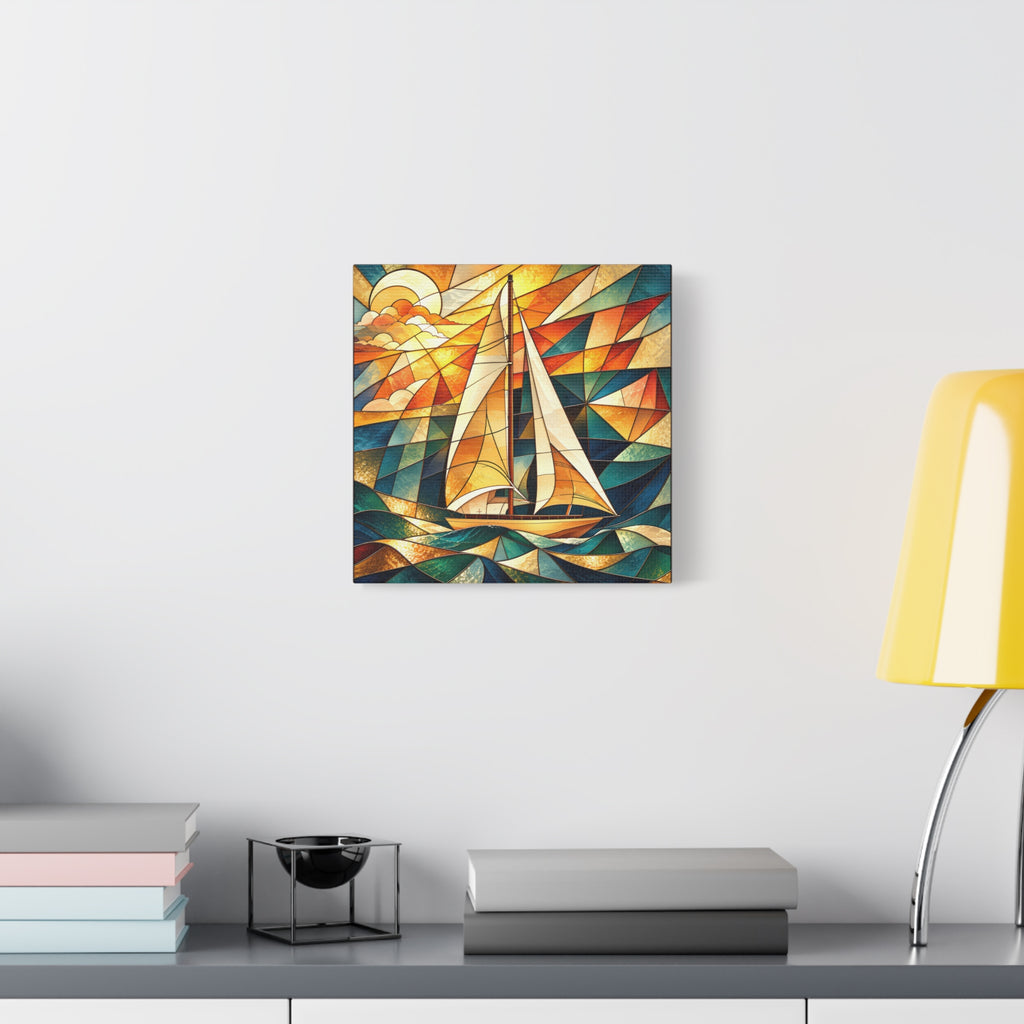 Golden Passage — Stained Glass Sailboat Fine Art Print