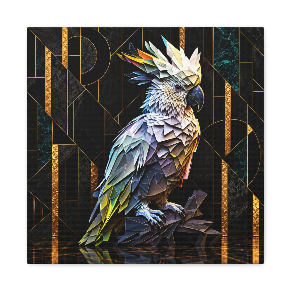 Geometric Cockatoo Canvas Wall Art – Colorful Parrot Matte Stretched Print