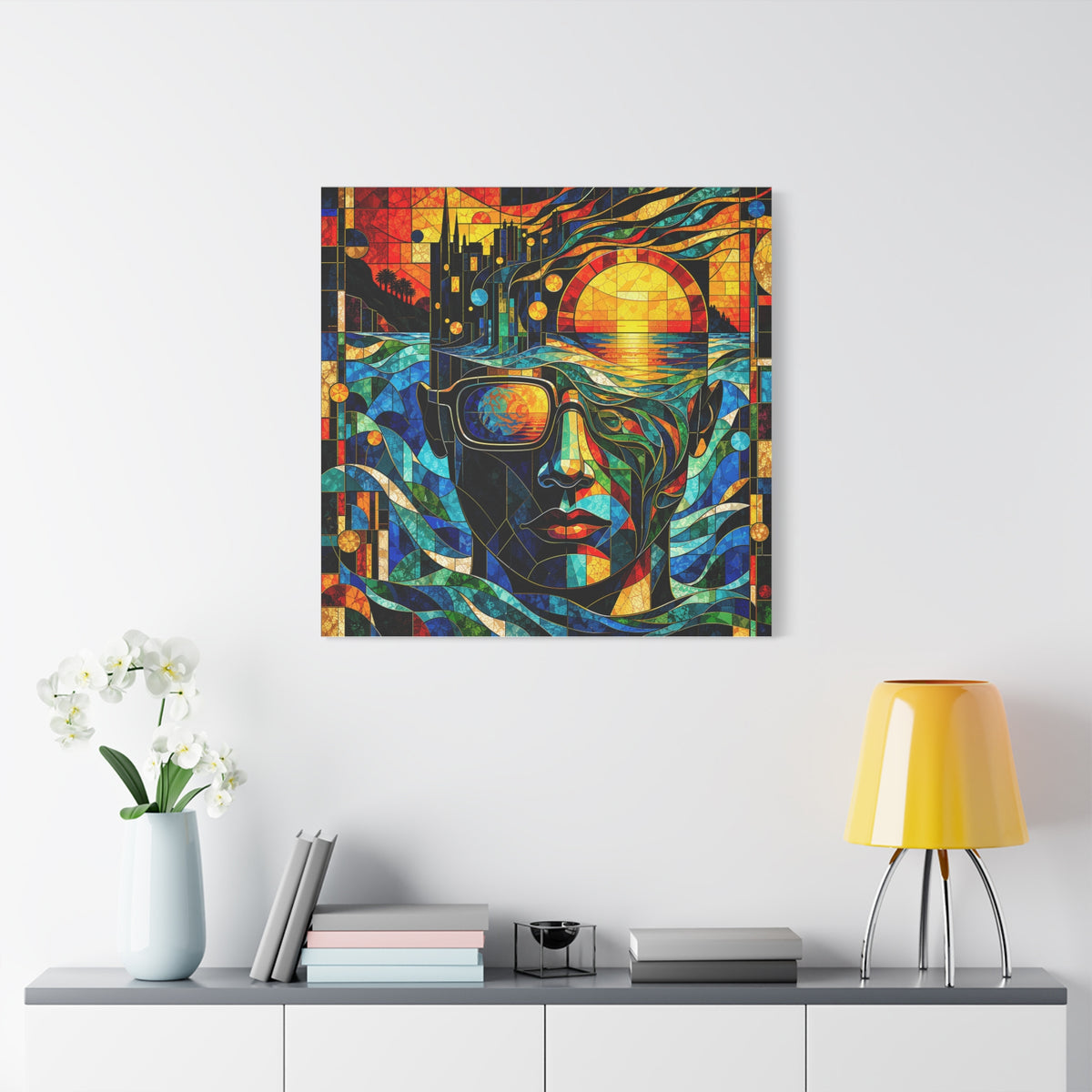 Sunset in His Eyes - Stained-Glass Sunset Portrait Canvas
