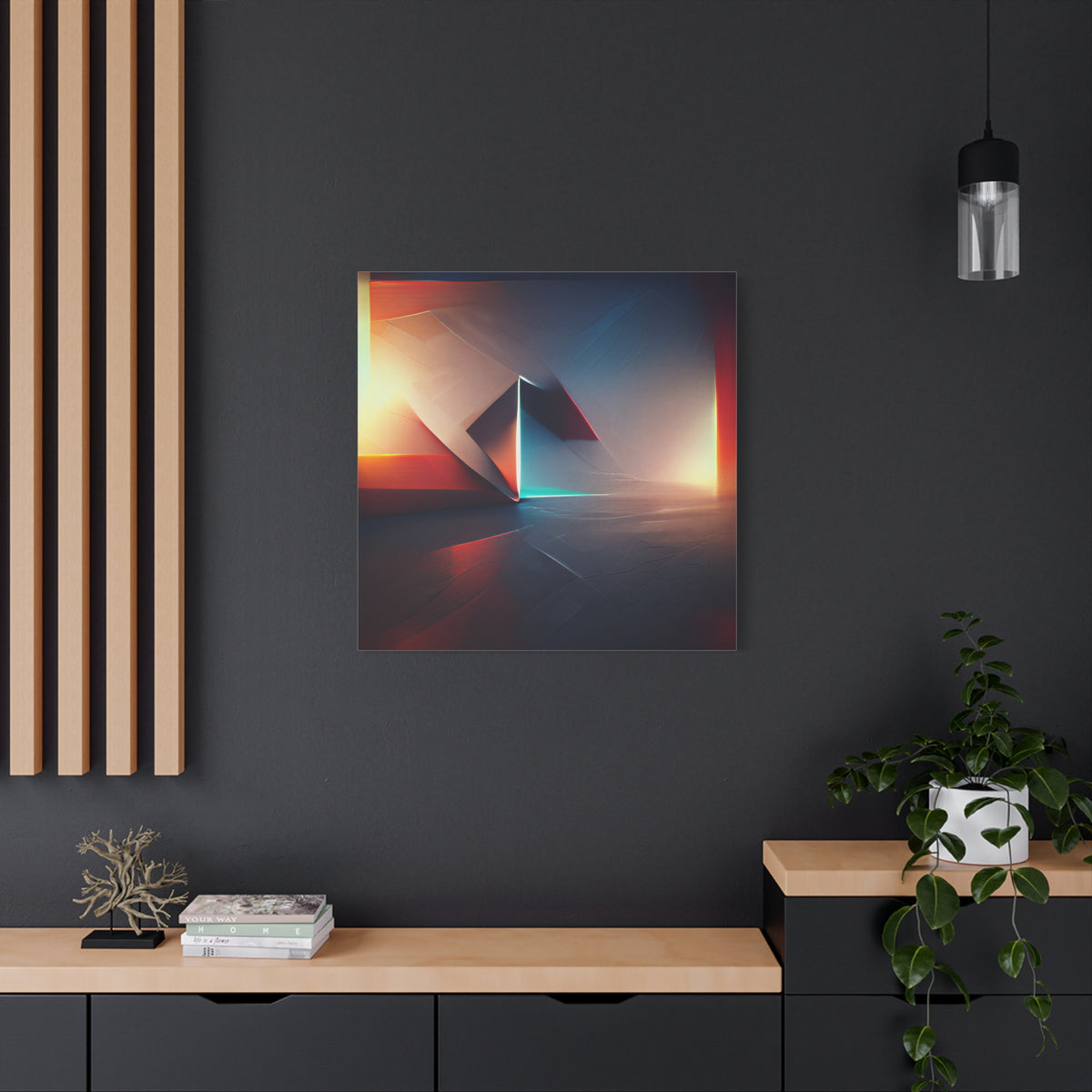 Threshold of Light — Luminous Geometric Abstract in Crimson, Indigo & Gold