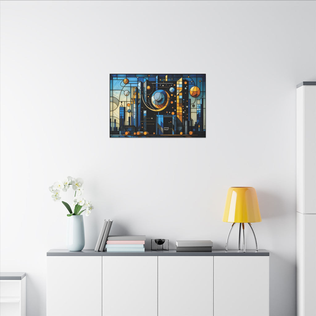 Celestial City – Futurist Stained Glass Geometric Cityscape Canvas Print