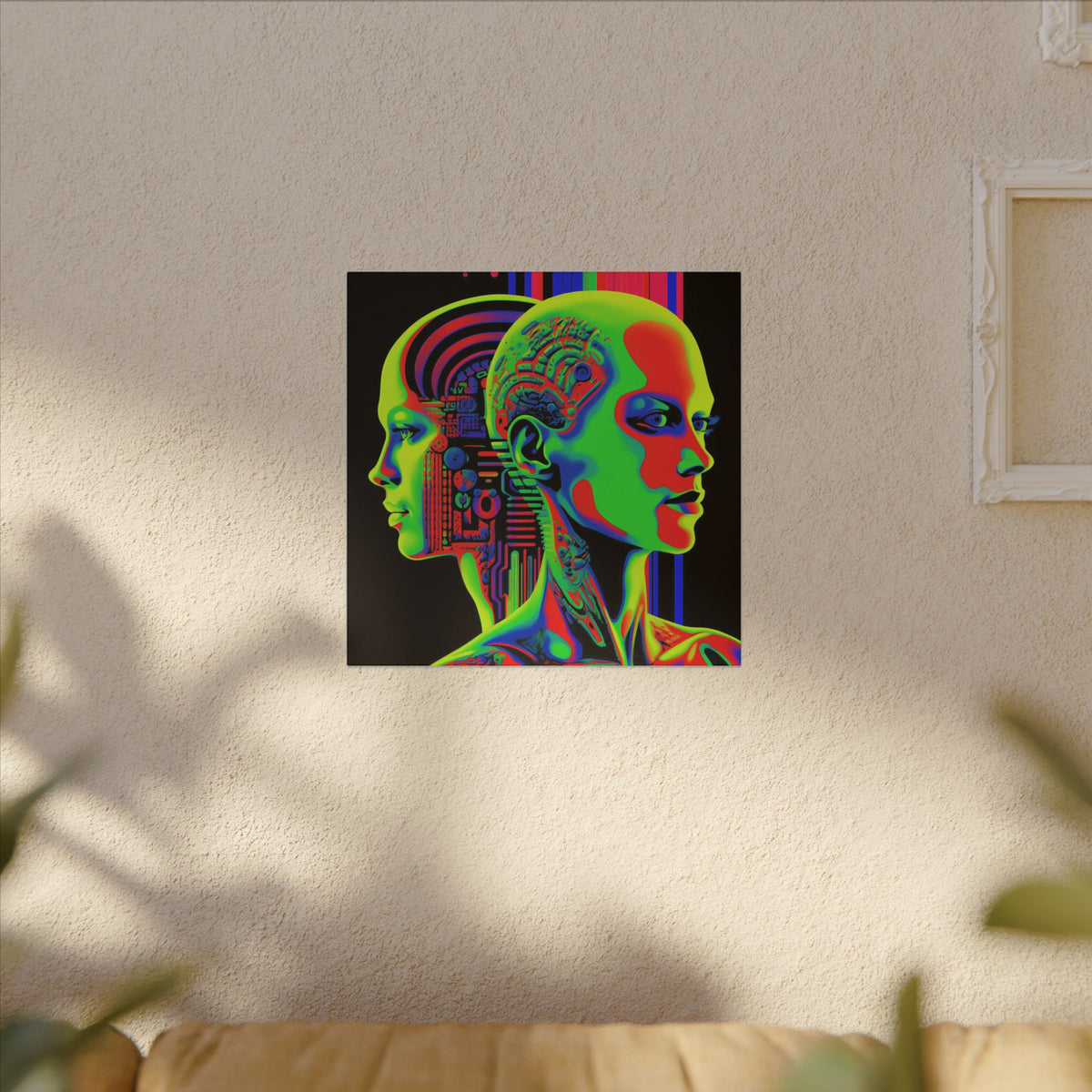 Neon Consciousness – Cybernetic Abstract Portrait Canvas Print