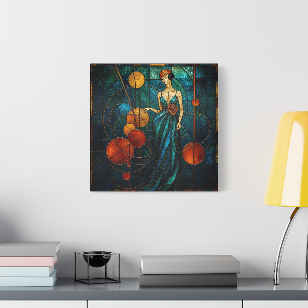 Orbit of Elegance — Art Deco Stained Glass Woman Wall Art